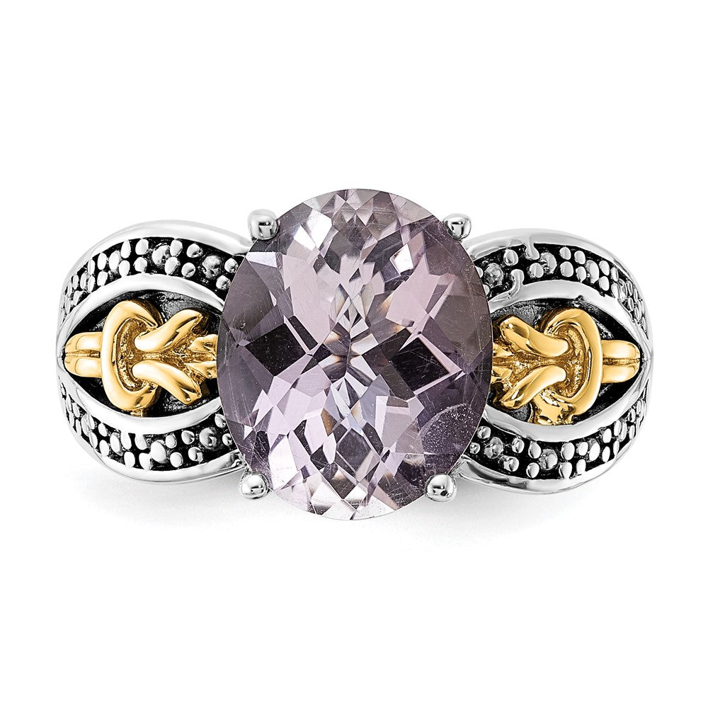 14K/silver Bicolor Sterlingsilber 14K Akzente Poliert & Antikisiert Rosa Quarz Ring
