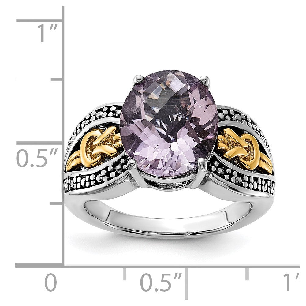 14K/silver Bicolor Sterlingsilber 14K Akzente Poliert & Antikisiert Rosa Quarz Ring