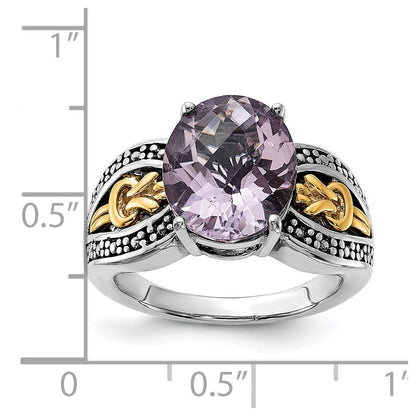 14K/silver Bicolor Sterlingsilber 14K Akzente Poliert & Antikisiert Rosa Quarz Ring