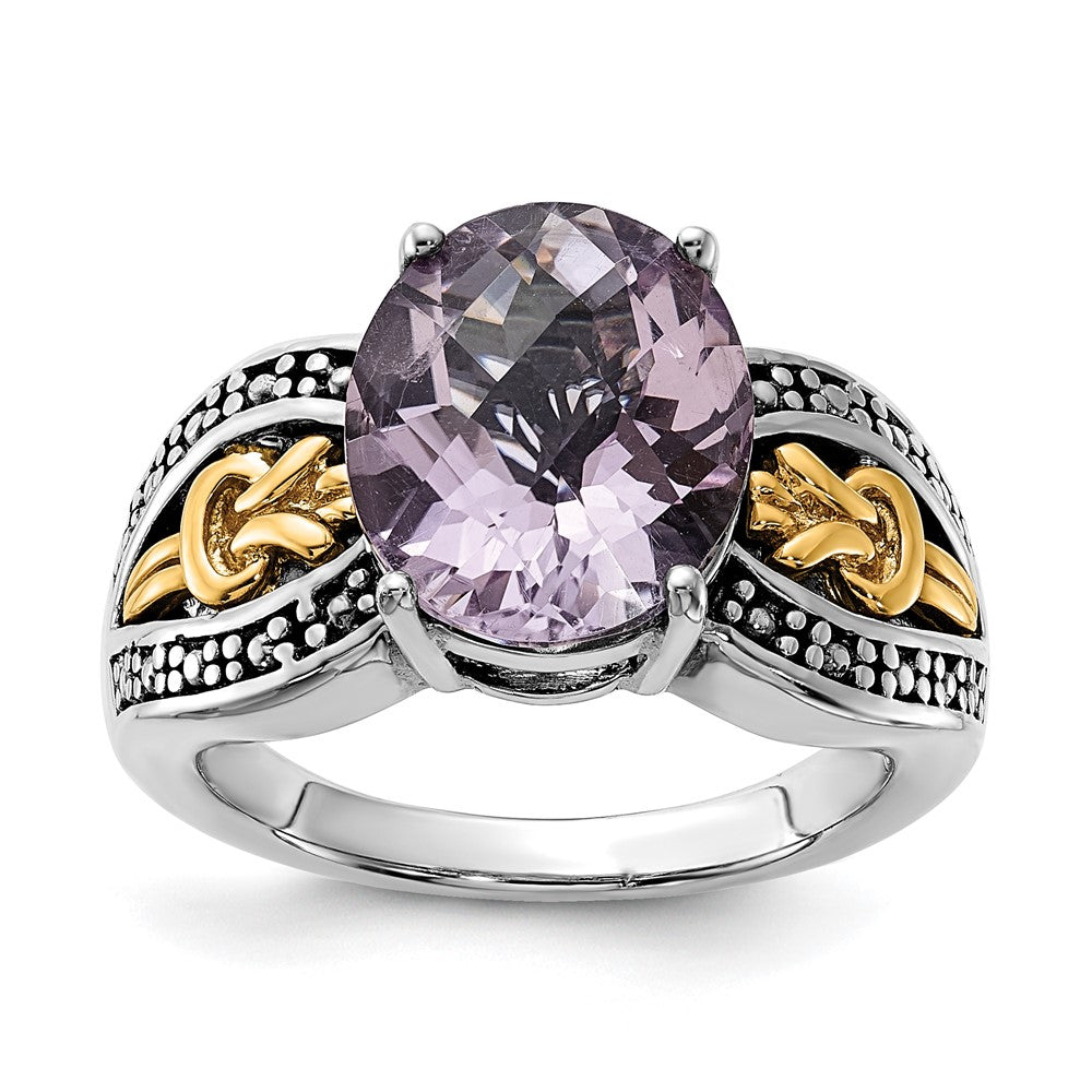 14K/silver Bicolor Sterlingsilber 14K Akzente Poliert & Antikisiert Rosa Quarz Ring