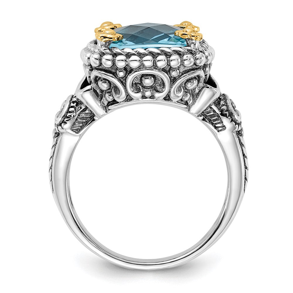 14K/silver Bicolor Sterlingsilber 14K Akzente Poliert & Antikisiert Schweizer Blautopas Ring