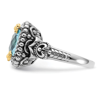 14K/silver Bicolor Sterlingsilber 14K Akzente Poliert & Antikisiert Schweizer Blautopas Ring