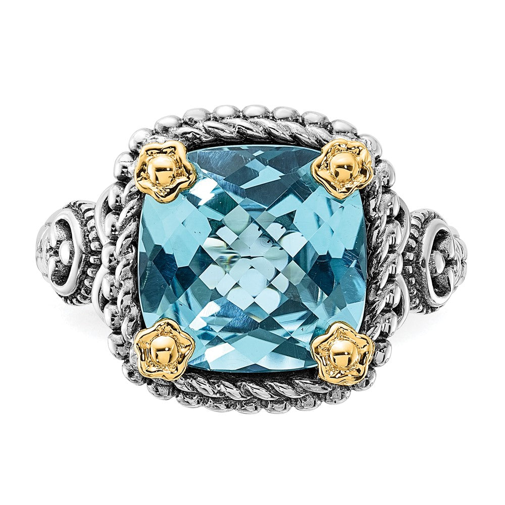 14K/silver Bicolor Sterlingsilber 14K Akzente Poliert & Antikisiert Schweizer Blautopas Ring