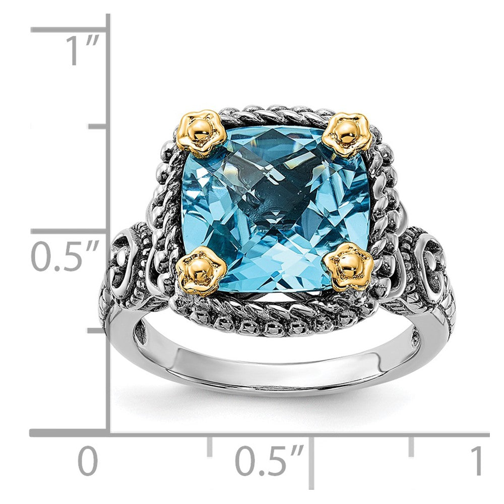 14K/silver Bicolor Sterlingsilber 14K Akzente Poliert & Antikisiert Schweizer Blautopas Ring