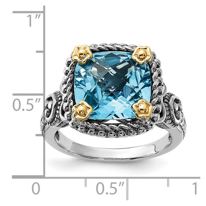 14K/silver Bicolor Sterlingsilber 14K Akzente Poliert & Antikisiert Schweizer Blautopas Ring