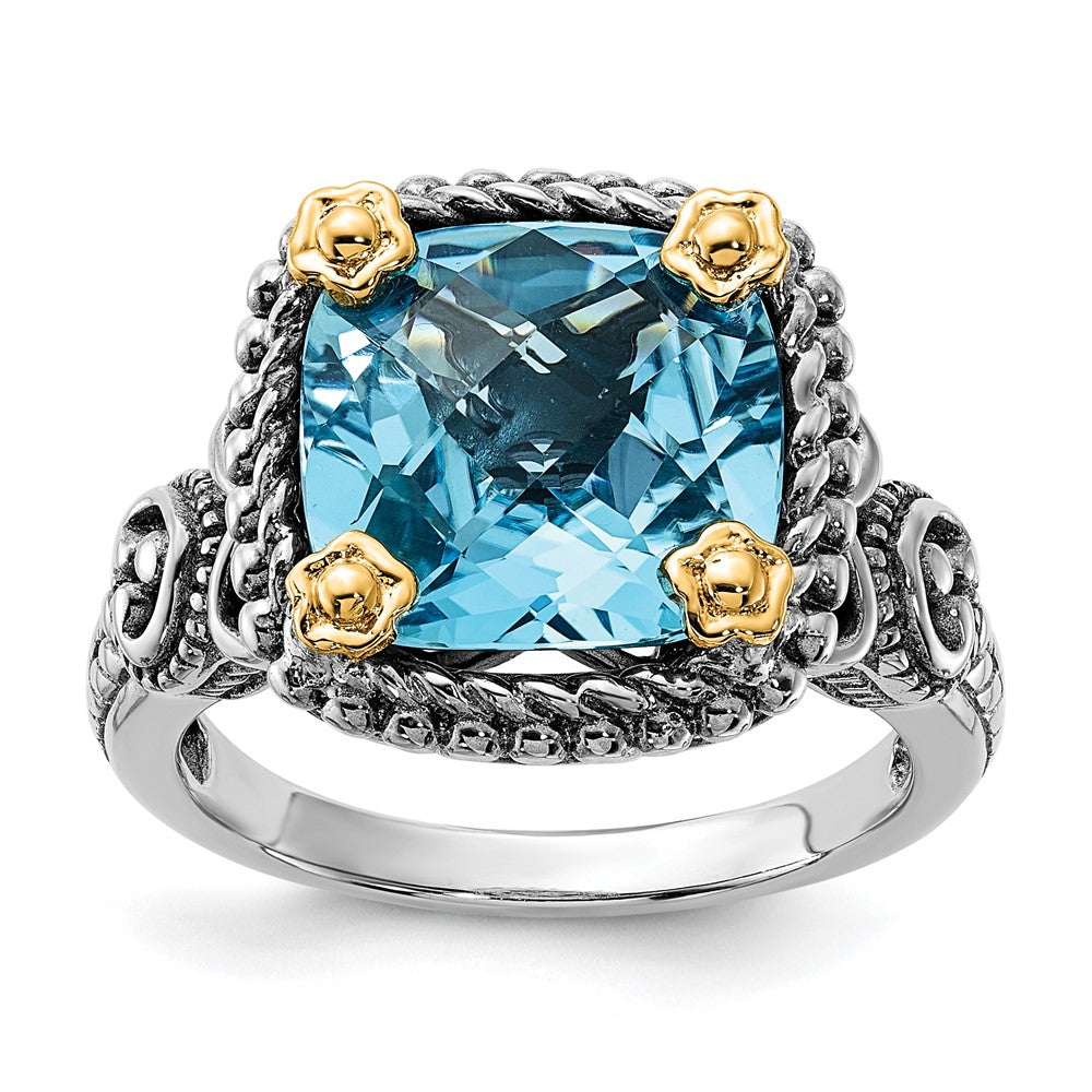 14K/silver Bicolor Sterlingsilber 14K Akzente Poliert & Antikisiert Schweizer Blautopas Ring