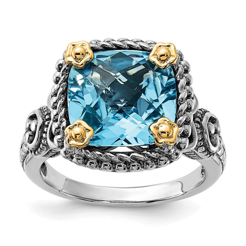 14K/silver Bicolor Sterlingsilber 14K Akzente Poliert & Antikisiert Schweizer Blautopas Ring