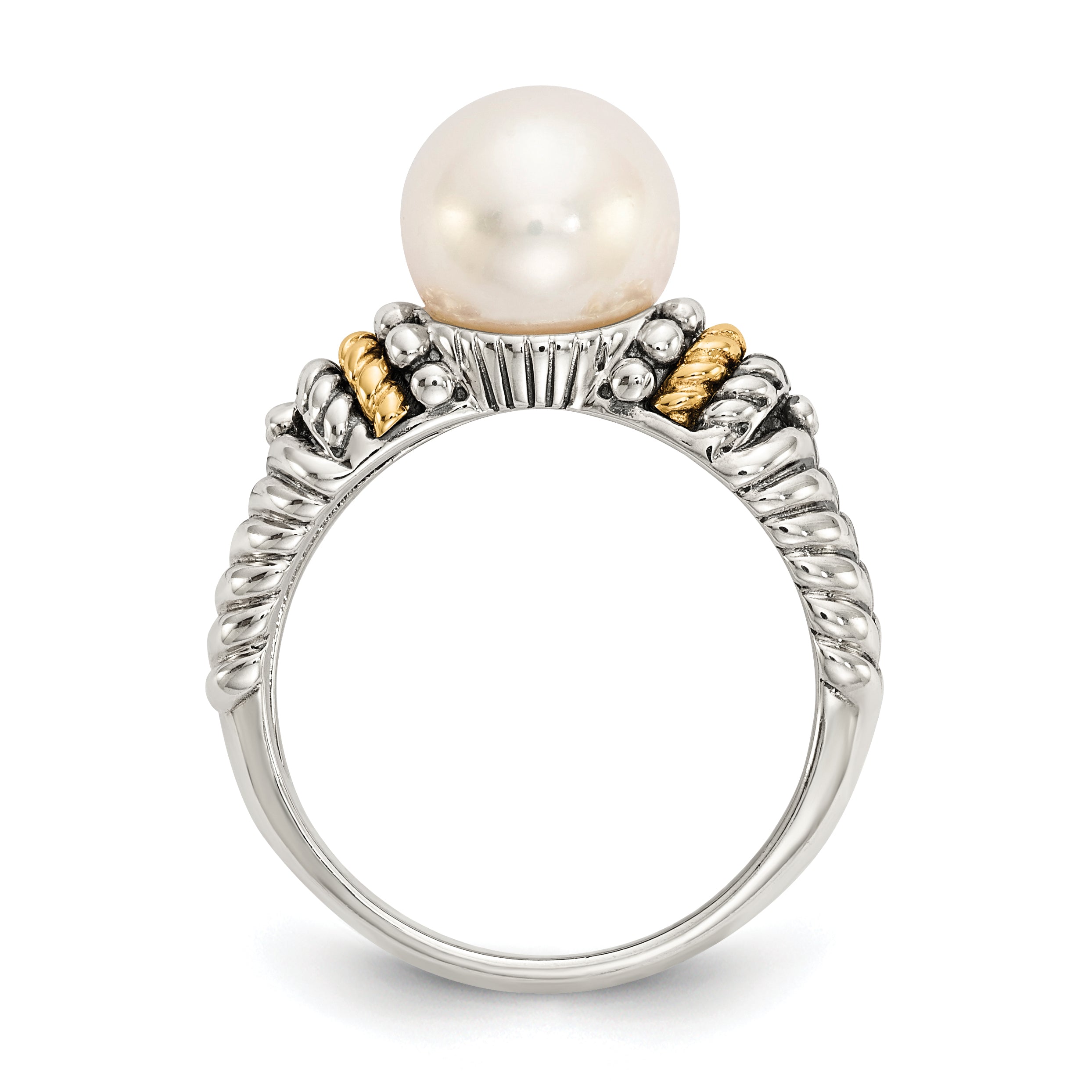 14K/silver Bicolor Shey Couture Sterlingsilber mit 14K Akzente Antikisiert 8mm Süßwasser Zuchtperle Ring