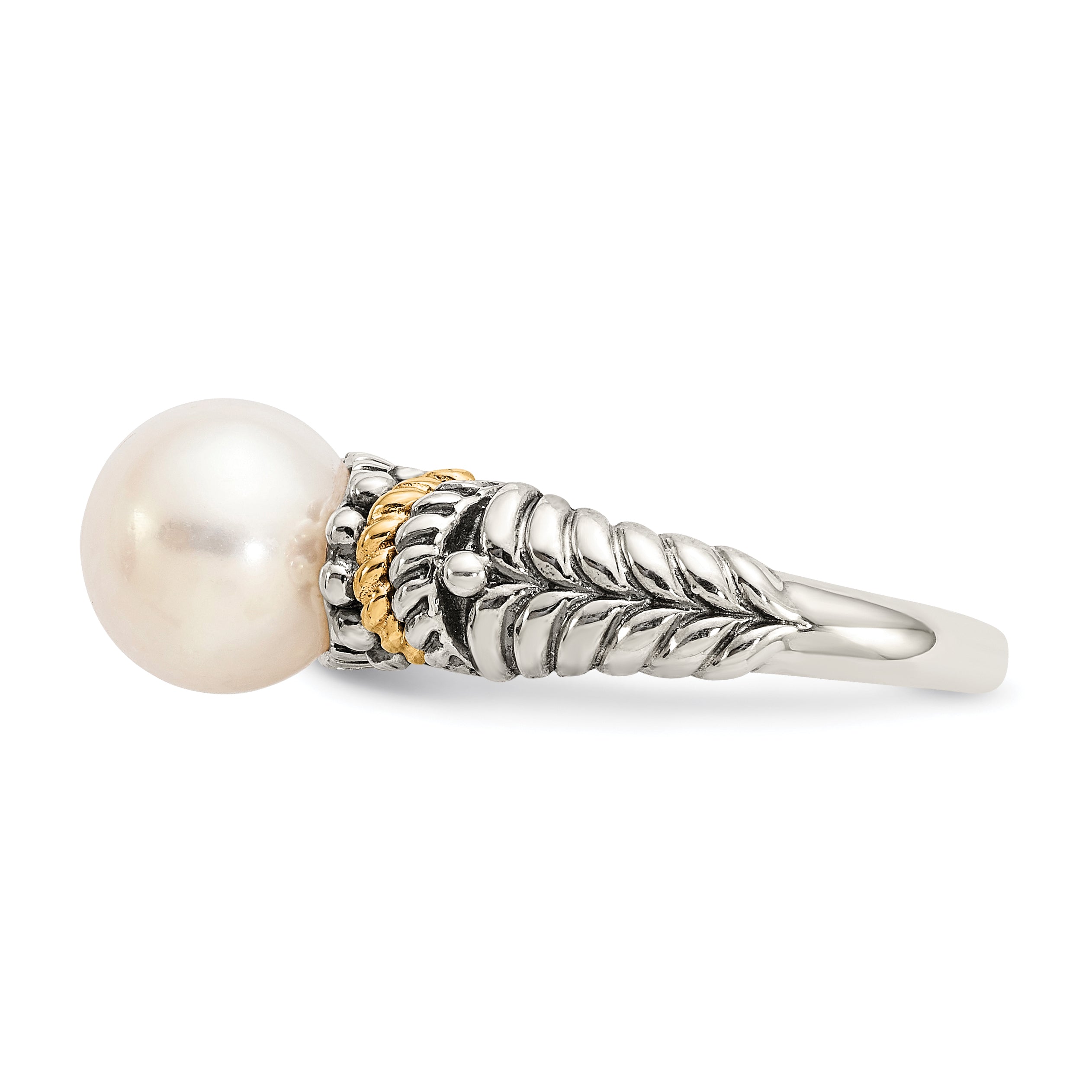 14K/silver Bicolor Shey Couture Sterlingsilber mit 14K Akzente Antikisiert 8mm Süßwasser Zuchtperle Ring