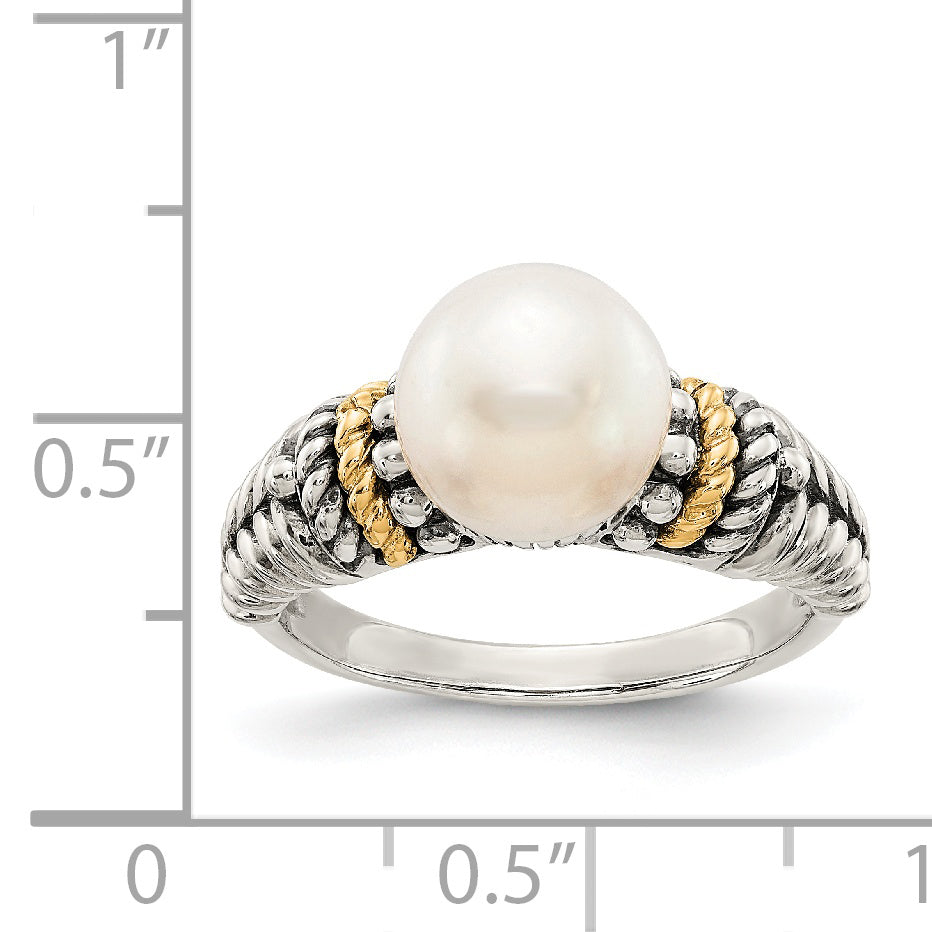 14K/silver Bicolor Shey Couture Sterlingsilber mit 14K Akzente Antikisiert 8mm Süßwasser Zuchtperle Ring