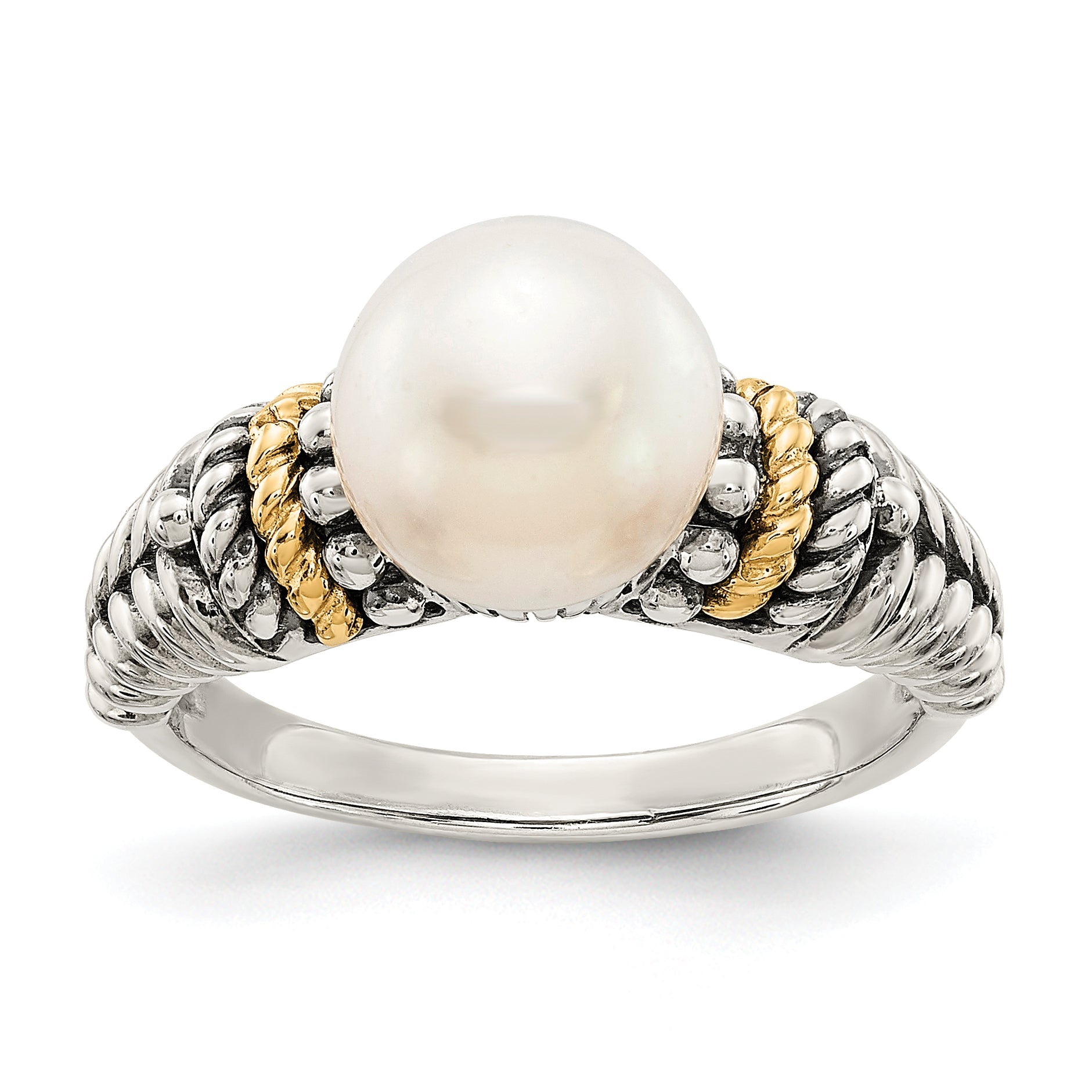 14K/silver Bicolor Shey Couture Sterlingsilber mit 14K Akzente Antikisiert 8mm Süßwasser Zuchtperle Ring
