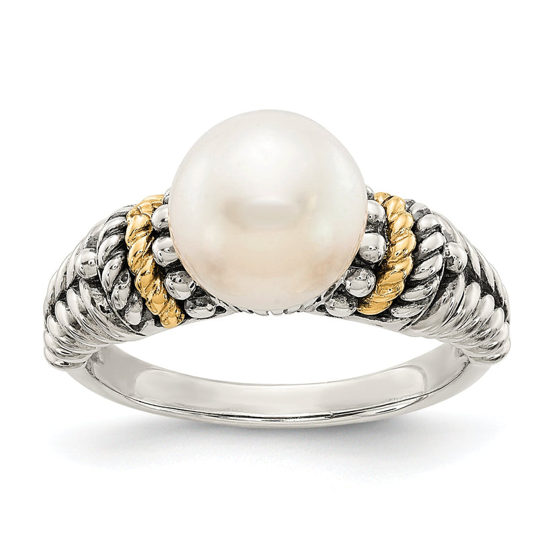 14K/silver Bicolor Shey Couture Sterlingsilber mit 14K Akzente Antikisiert 8mm Süßwasser Zuchtperle Ring