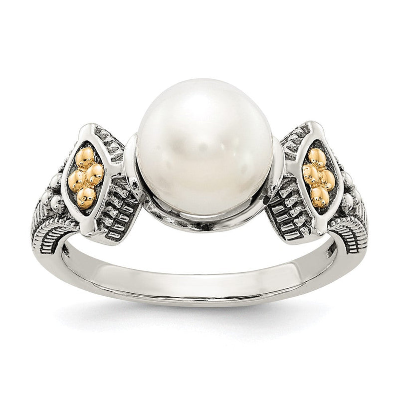 14K/silver Bicolor Shey Couture Sterlingsilber mit 14K Akzente Antikisiert 8 8.5mm Süßwasser Zuchtperle Ring (size 8 Nur)