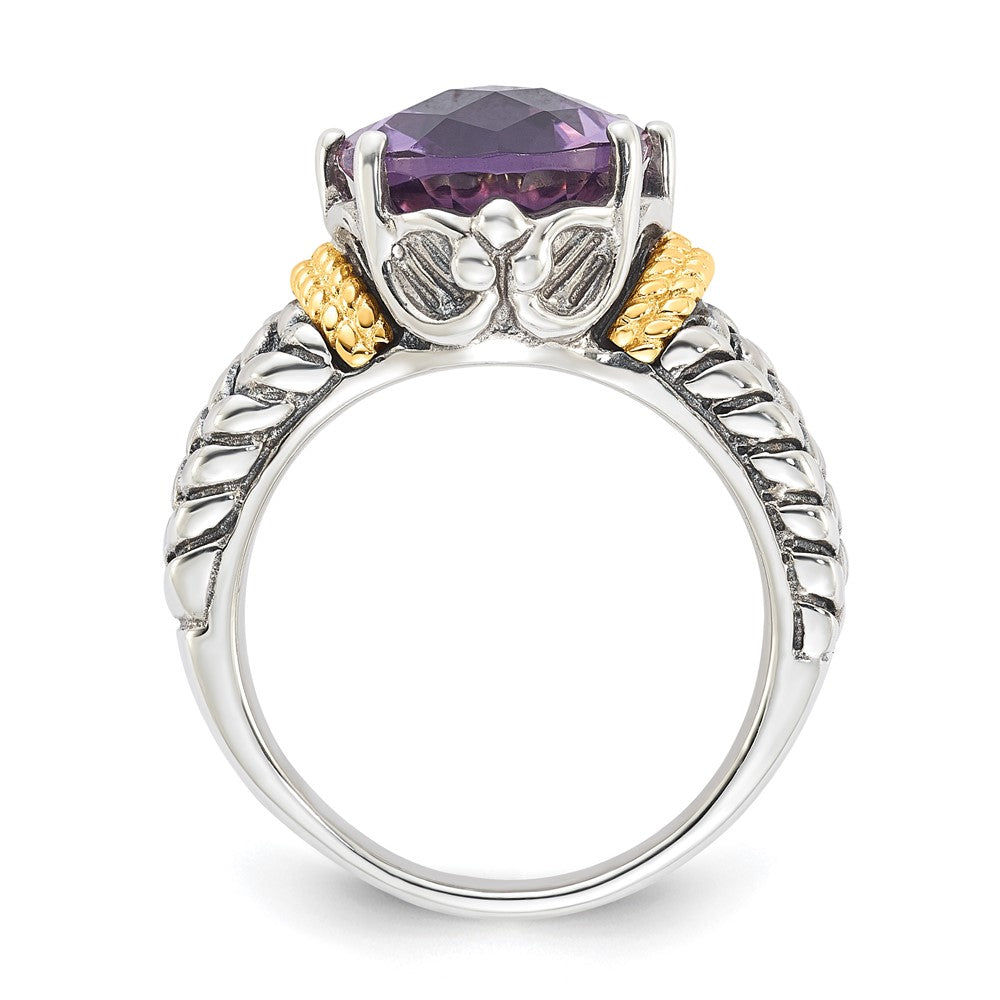 14K/silver Bicolor Sterlingsilber 14K Akzente Antikisiert Oval Amethyst Quarz Ring (size 6 Nur)