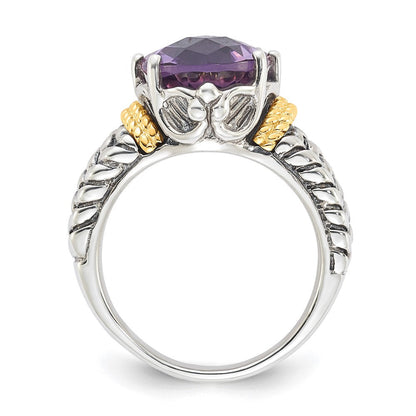 14K/silver Bicolor Sterlingsilber 14K Akzente Antikisiert Oval Amethyst Quarz Ring (size 6 Nur)