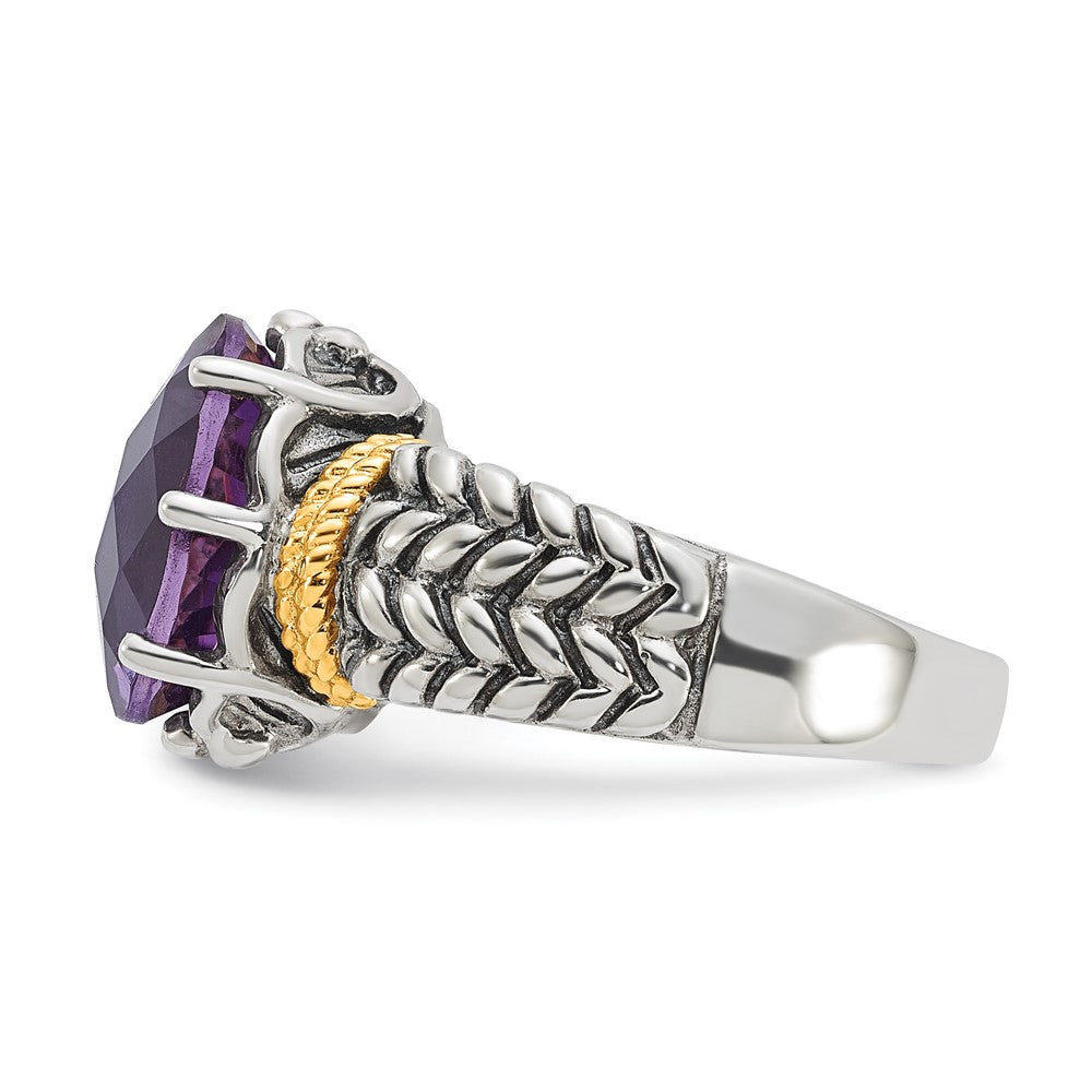 14K/silver Bicolor Sterlingsilber 14K Akzente Antikisiert Oval Amethyst Quarz Ring (size 6 Nur)