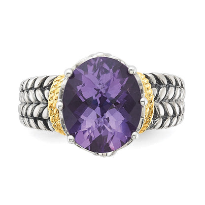 14K/silver Bicolor Sterlingsilber 14K Akzente Antikisiert Oval Amethyst Quarz Ring (size 6 Nur)