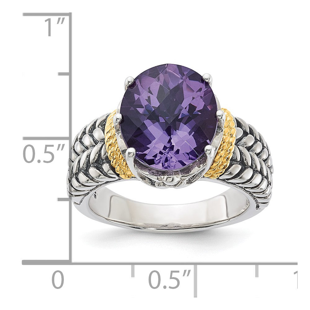 14K/silver Bicolor Sterlingsilber 14K Akzente Antikisiert Oval Amethyst Quarz Ring (size 6 Nur)