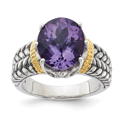 14K/silver Bicolor Sterlingsilber 14K Akzente Antikisiert Oval Amethyst Quarz Ring (size 6 Nur)