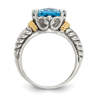14K/silver Bicolor Shey Couture Sterlingsilber mit 14K Akzente Antikisiert Oval Schweizer Blautopas Ring