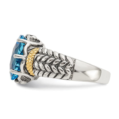 14K/silver Bicolor Shey Couture Sterlingsilber mit 14K Akzente Antikisiert Oval Schweizer Blautopas Ring