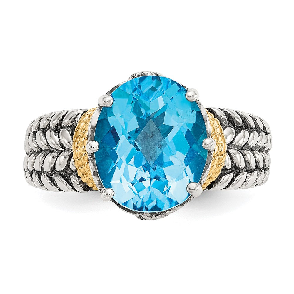 14K/silver Bicolor Shey Couture Sterlingsilber mit 14K Akzente Antikisiert Oval Schweizer Blautopas Ring