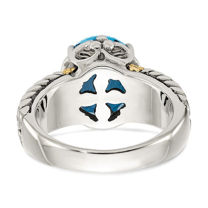 14K/silver Bicolor Shey Couture Sterlingsilber mit 14K Akzente Antikisiert Oval Schweizer Blautopas Ring