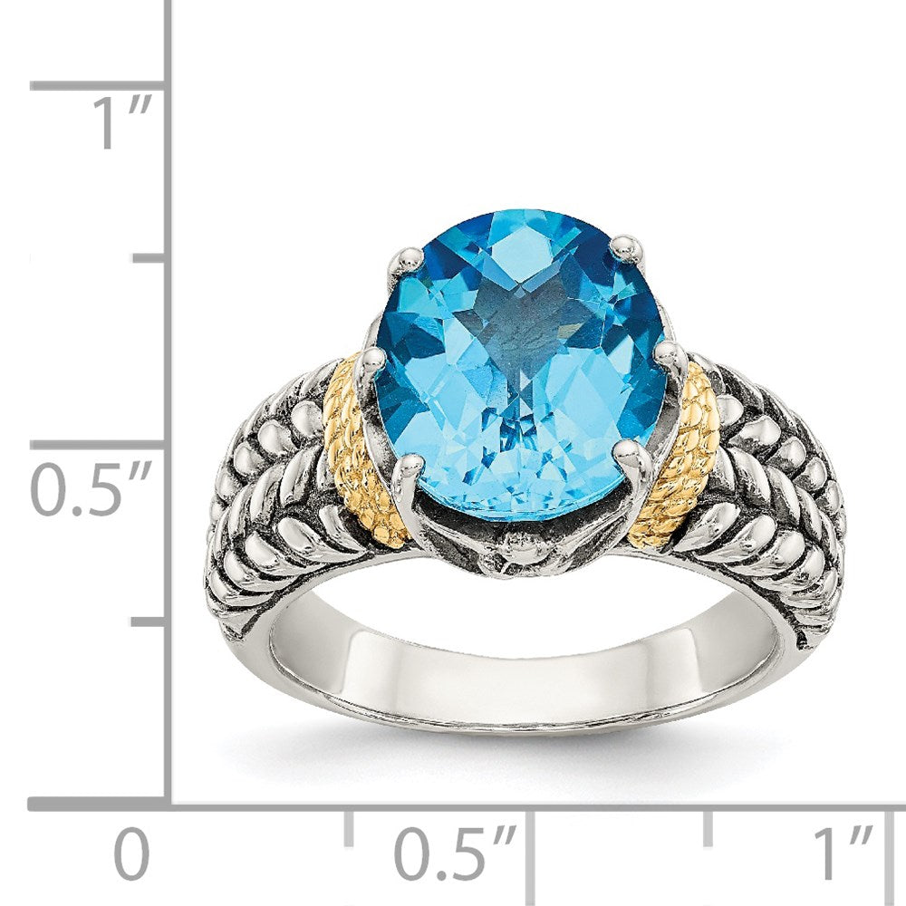 14K/silver Bicolor Shey Couture Sterlingsilber mit 14K Akzente Antikisiert Oval Schweizer Blautopas Ring
