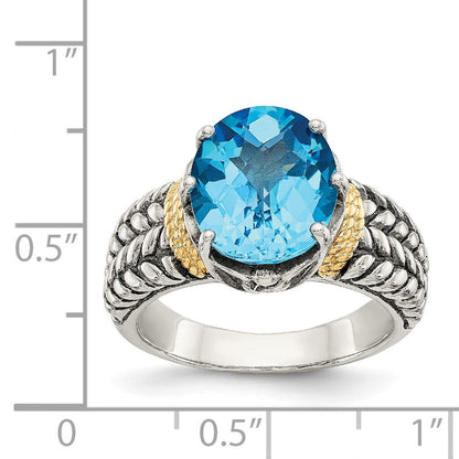 14K/silver Bicolor Shey Couture Sterlingsilber mit 14K Akzente Antikisiert Oval Schweizer Blautopas Ring