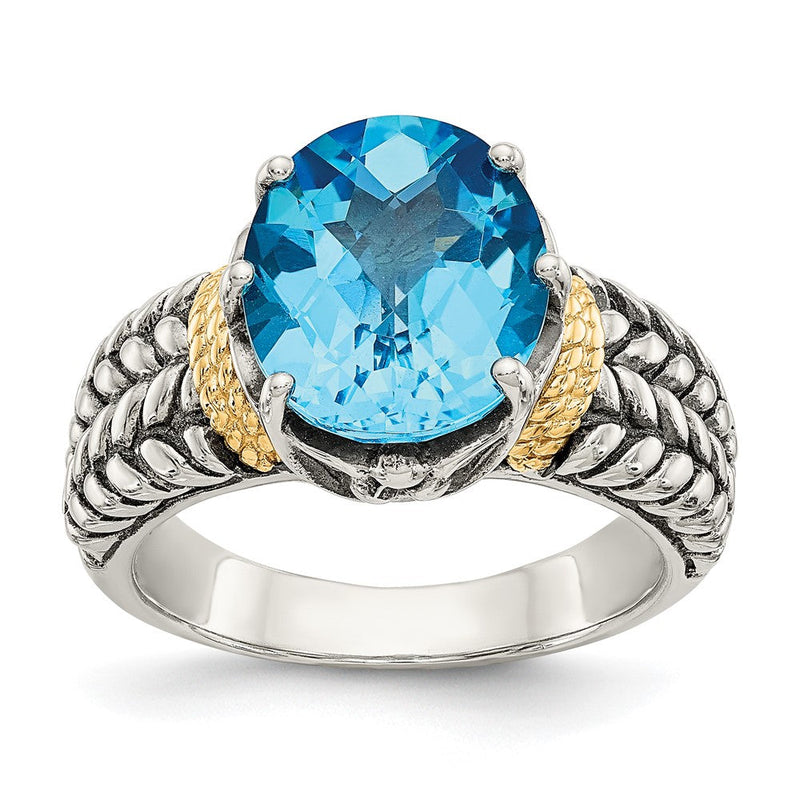 14K/silver Bicolor Shey Couture Sterlingsilber mit 14K Akzente Antikisiert Oval Schweizer Blautopas Ring