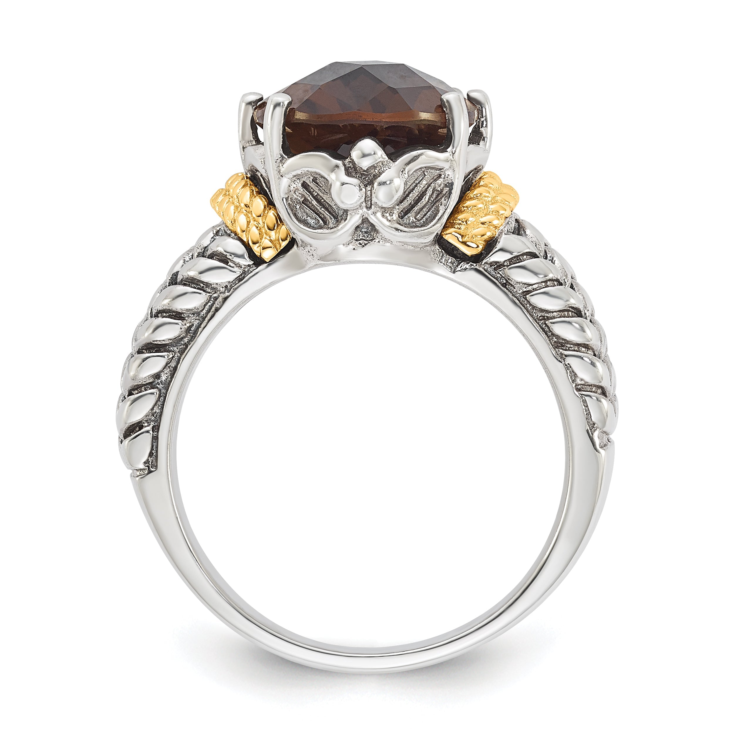 14K/silver Bicolor Sterlingsilber 14K Akzente Antikisiert Oval Rauch Quarz Ring
