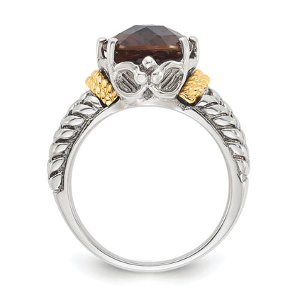 14K/silver Bicolor Sterlingsilber 14K Akzente Antikisiert Oval Rauch Quarz Ring