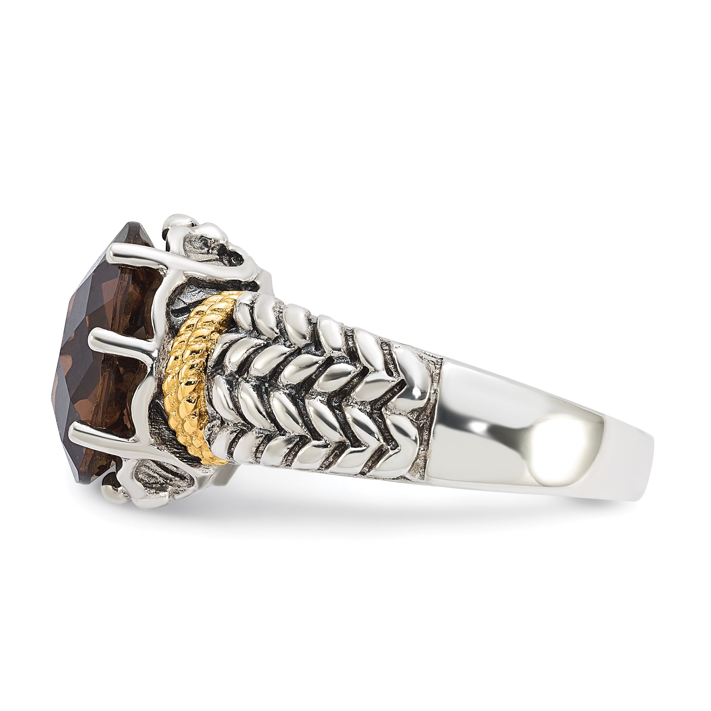 14K/silver Bicolor Sterlingsilber 14K Akzente Antikisiert Oval Rauch Quarz Ring