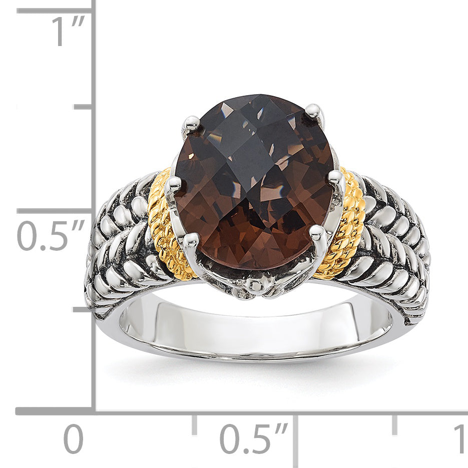 14K/silver Bicolor Sterlingsilber 14K Akzente Antikisiert Oval Rauch Quarz Ring