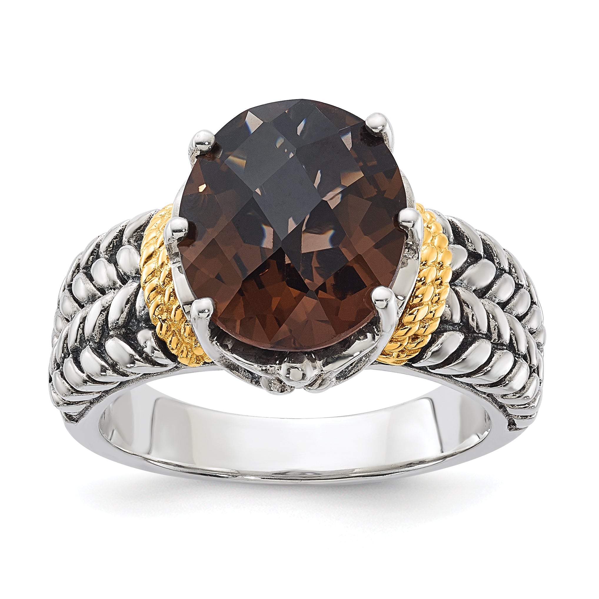 14K/silver Bicolor Sterlingsilber 14K Akzente Antikisiert Oval Rauch Quarz Ring