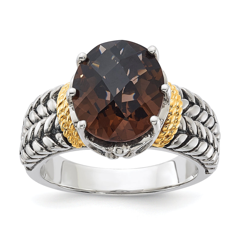 14K/silver Bicolor Sterlingsilber 14K Akzente Antikisiert Oval Rauch Quarz Ring