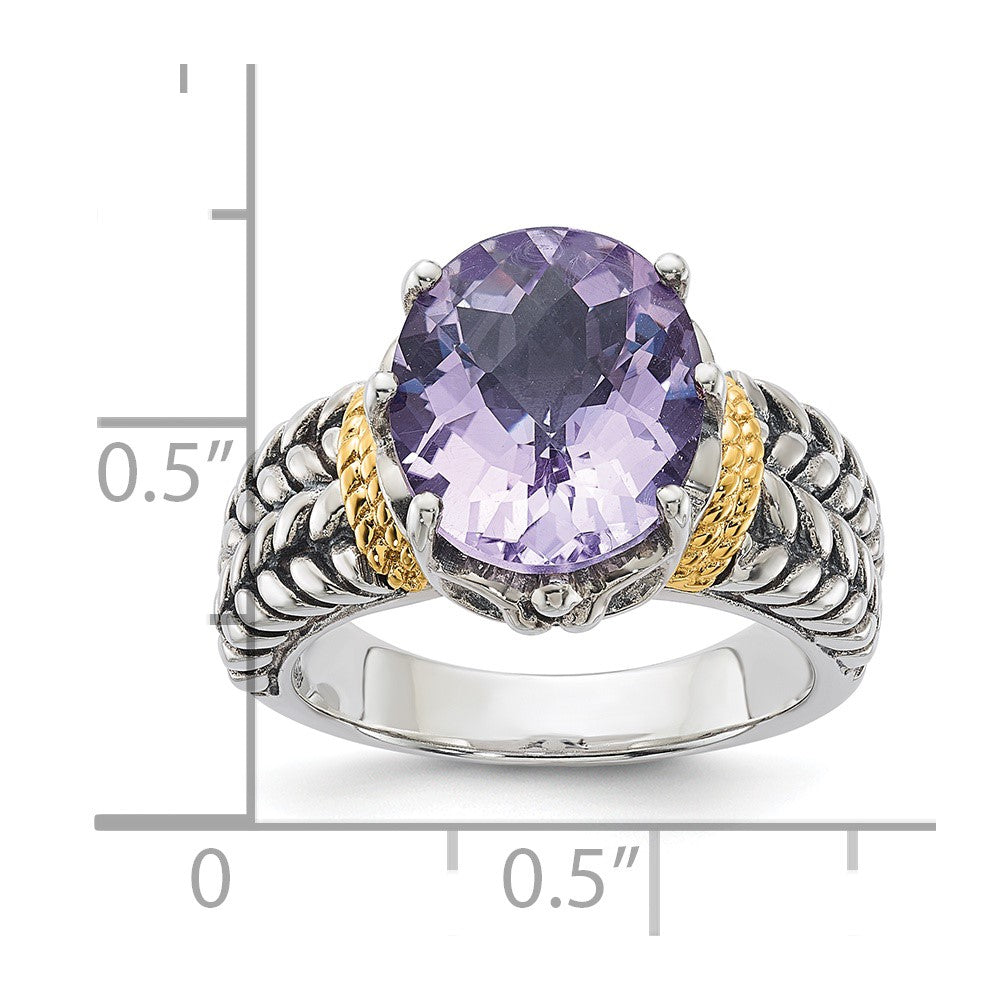 14K/silver Bicolor Sterlingsilber 14K Akzente Antikisiert Rosa Quarz Ring (size 6 Nur)