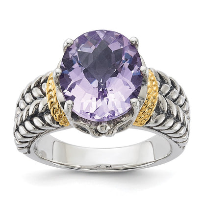 14K/silver Bicolor Sterlingsilber 14K Akzente Antikisiert Rosa Quarz Ring (size 6 Nur)