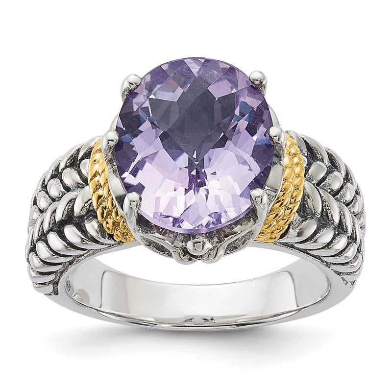 14K/silver Bicolor Sterlingsilber 14K Akzente Antikisiert Rosa Quarz Ring (size 6 Nur)