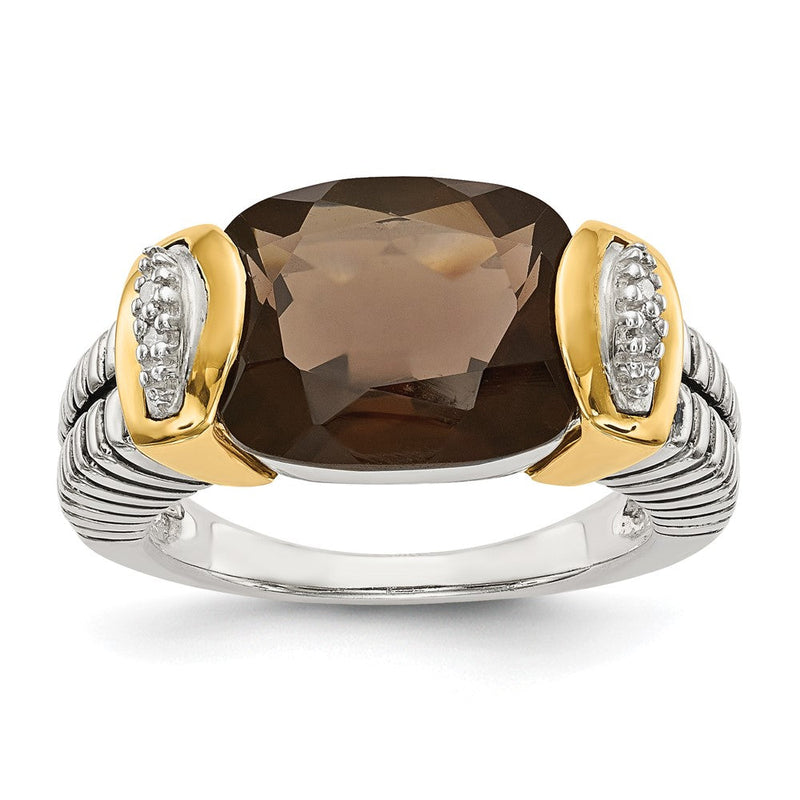 14K/silver Bicolor Shey Couture Sterlingsilber mit 14K Akzente Antikisiert Kissen Schachbrett Rauch Quarz und Diamant Ring (size 6 Nur)