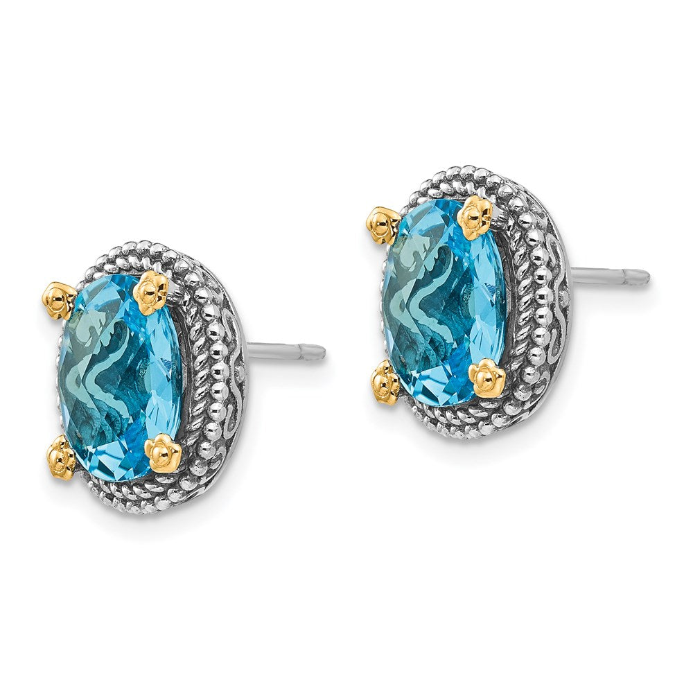 14K/silver Bicolor Shey Couture Sterlingsilber mit 14K Akzente Antikisiert Oval Schweizer Blautopas Ohrstecker