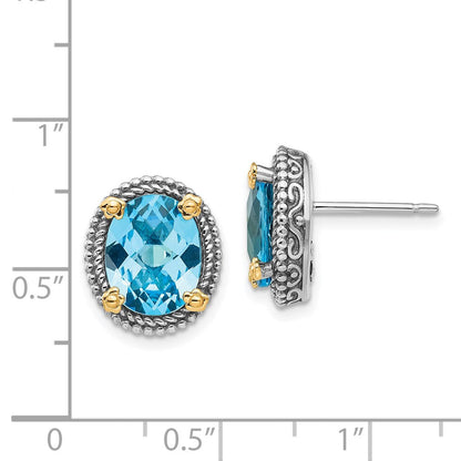 14K/silver Bicolor Shey Couture Sterlingsilber mit 14K Akzente Antikisiert Oval Schweizer Blautopas Ohrstecker