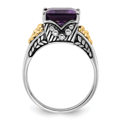 14K/silver Bicolor Sterlingsilber 14K Akzente Poliert & Antikisiert Amethyst Ring