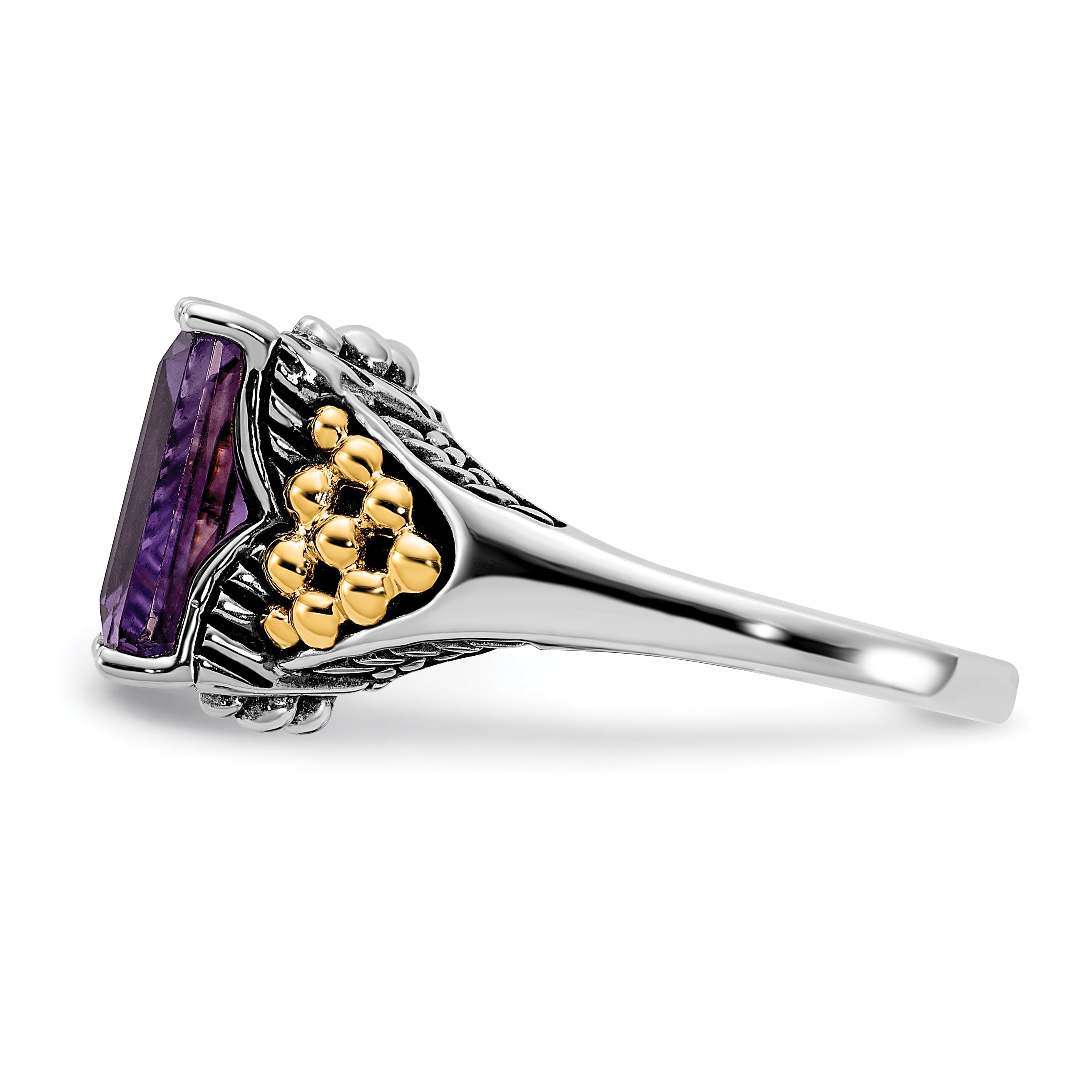 14K/silver Bicolor Sterlingsilber 14K Akzente Poliert & Antikisiert Amethyst Ring