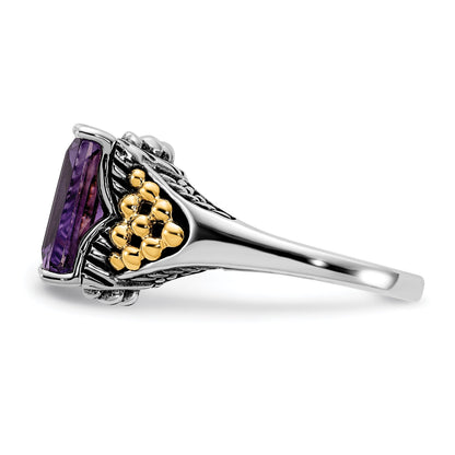 14K/silver Bicolor Sterlingsilber 14K Akzente Poliert & Antikisiert Amethyst Ring