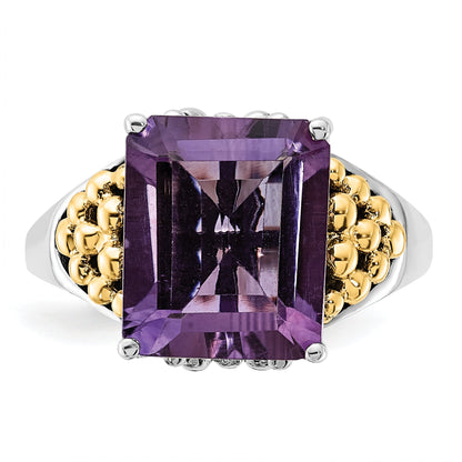 14K/silver Bicolor Sterlingsilber 14K Akzente Poliert & Antikisiert Amethyst Ring