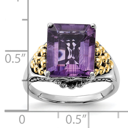14K/silver Bicolor Sterlingsilber 14K Akzente Poliert & Antikisiert Amethyst Ring