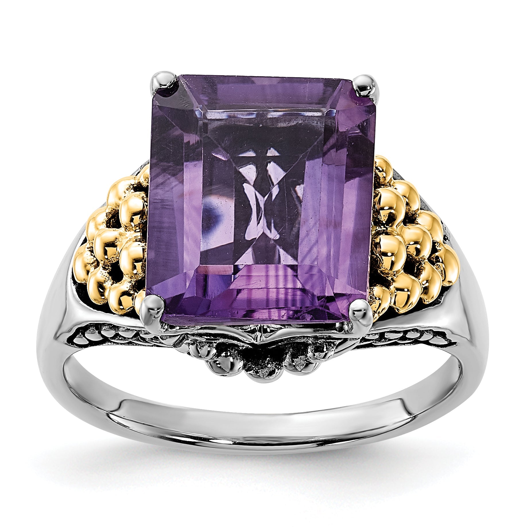 14K/silver Bicolor Sterlingsilber 14K Akzente Poliert & Antikisiert Amethyst Ring
