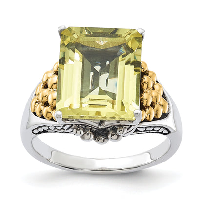 14K/silver Bicolor Sterlingsilber 14K Akzente Antikisiert Zitrone Quarz Ring