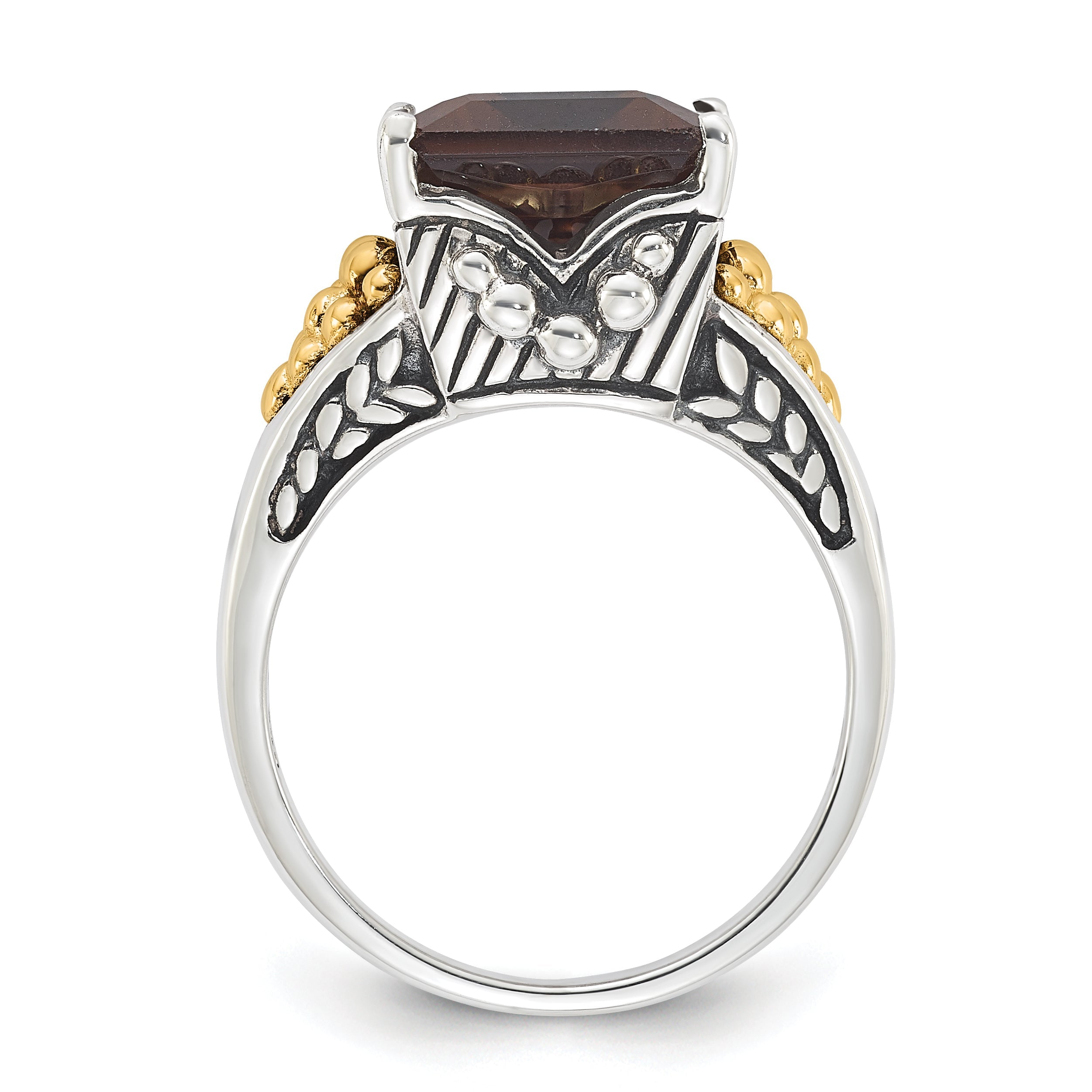 14K/silver Bicolor Sterlingsilber 14K Akzente Antikisiert Rauch Quarz Ring